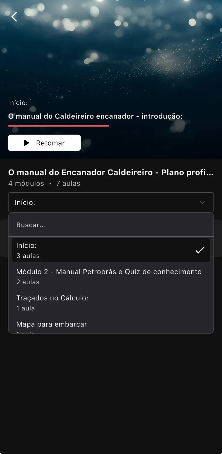 Tela de aulas da área de membros